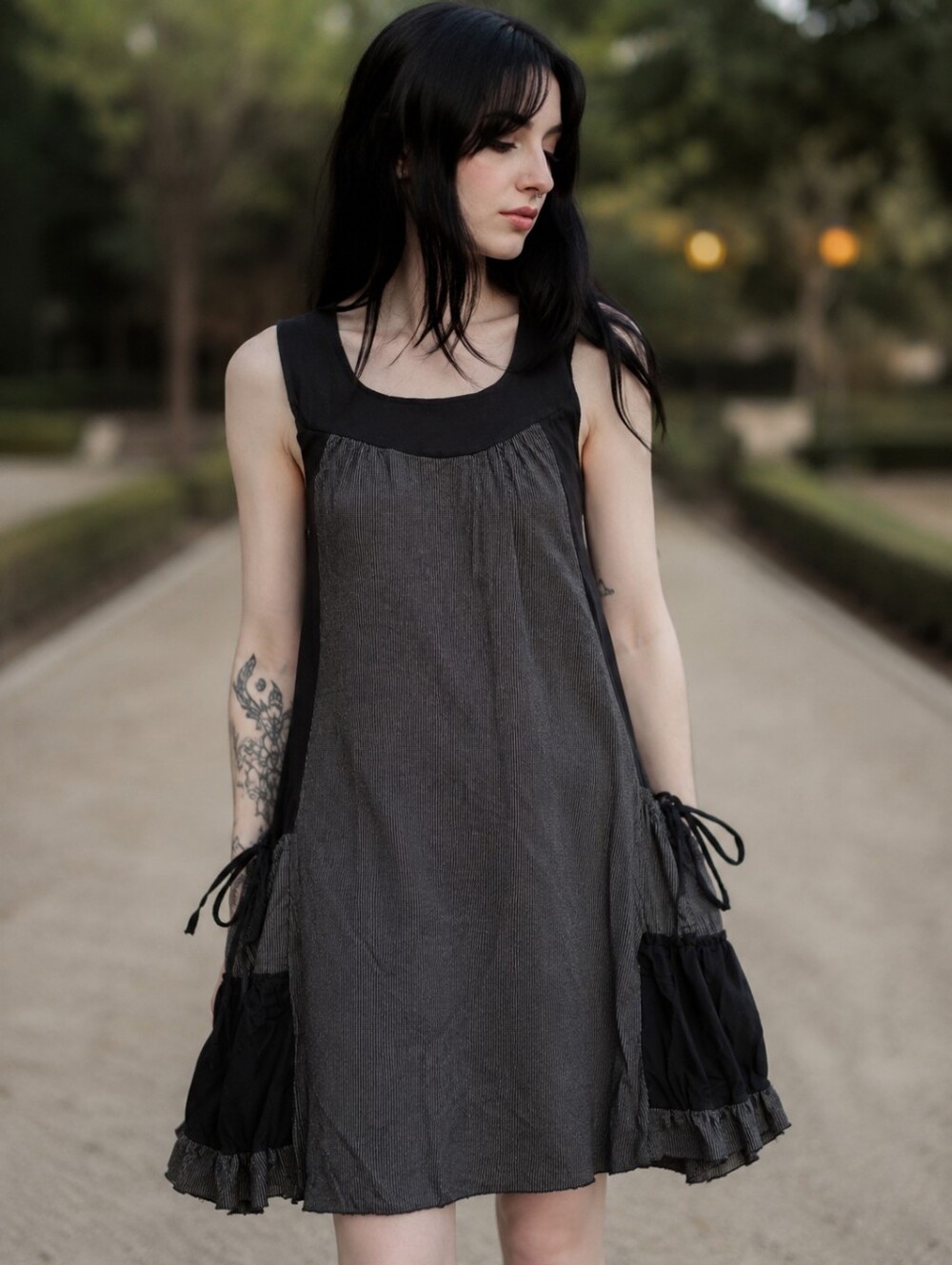 Black and Charcoal Sleeveless A-Line Dress